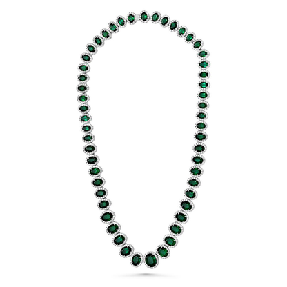 Halo Oval Emerald Necklace in 18K Gold, GIA Certified — view 1