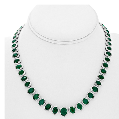 Halo Oval Emerald Necklace in 18K Gold, GIA Certified — view 3