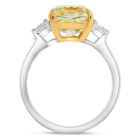 5.02ct Radiant Cut Yellow Diamond Three Stone Ring — view 2