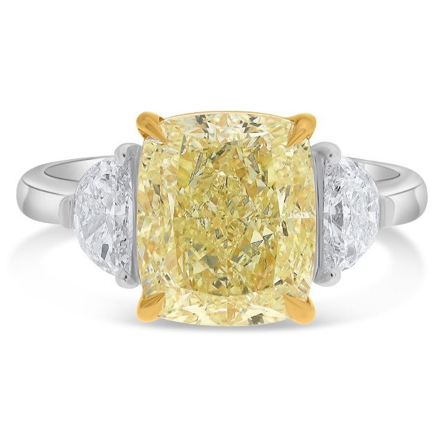 5.12 ct Three Stone Yellow Diamond Ring — view 1