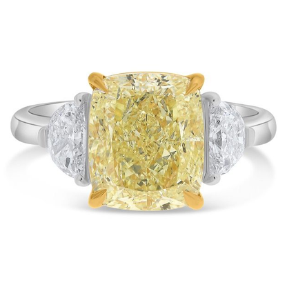 5.12 ct Three Stone Yellow Diamond Ring — view 1