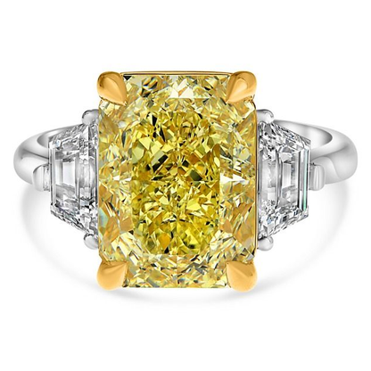 Three Stone Radiant Cut Yellow Diamond Ring — view 1