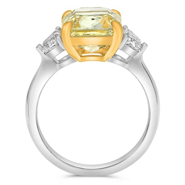 Three Stone Radiant Cut Yellow Diamond Ring — view 2