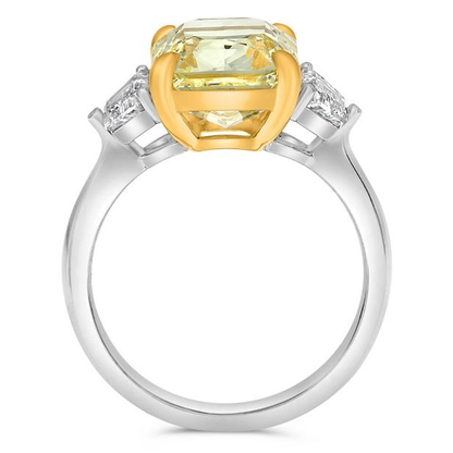 Three Stone Radiant Cut Yellow Diamond Ring — view 2