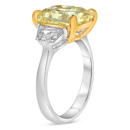 Three Stone Radiant Cut Yellow Diamond Ring — view 3