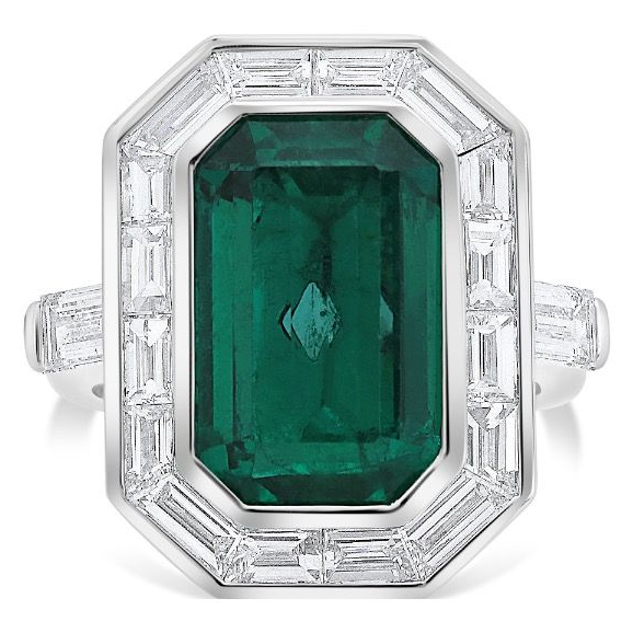 7.01 Carat Emerald and Baguette Ring — view 1