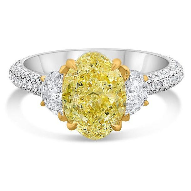 3.01 Three Stone Yellow Oval Diamond Ring — view 1