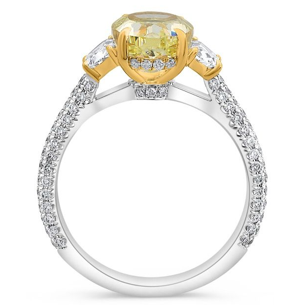 3.01 Three Stone Yellow Oval Diamond Ring — view 2
