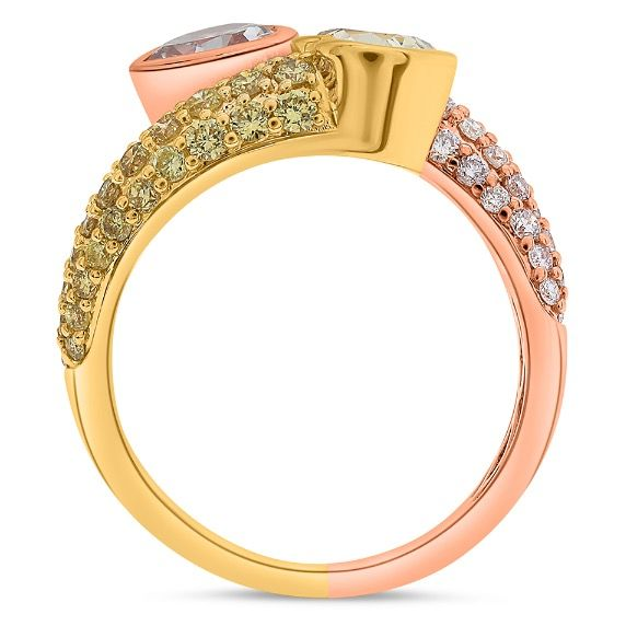Pink and Yellow Heart Diamond Bypass Ring — view 2