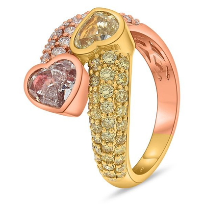 Pink and Yellow Heart Diamond Bypass Ring — view 3