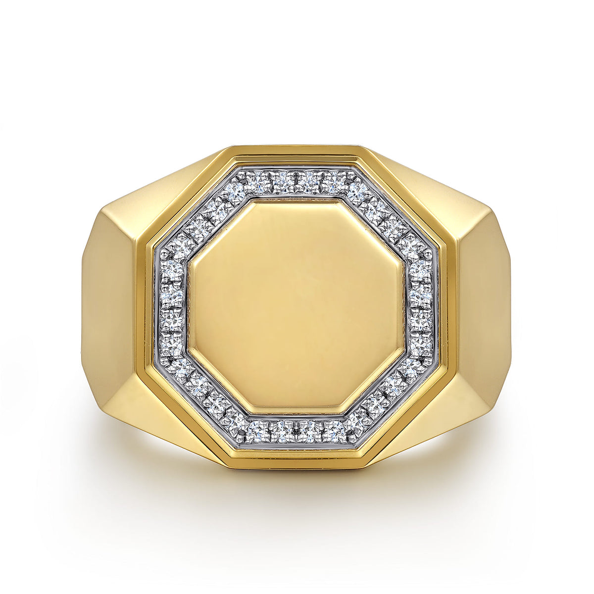 14K Yellow Gold Hexagon Diamond Ring in High Polish Finish — Gabriel & Co. MR20016Y45JJ
