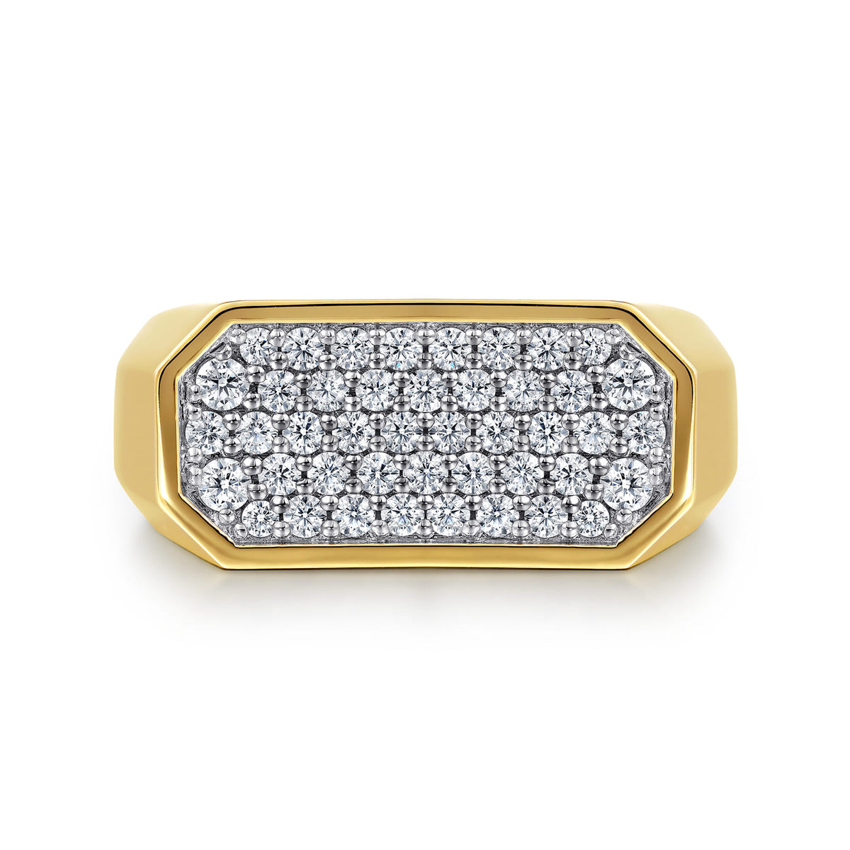 14K Yellow Gold Diamond Pavé Men's Ring in High Polish Finish — Gabriel & Co. MR20030Y45JJ