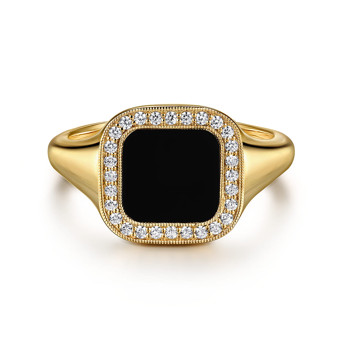 14K Yellow Gold Diamond and Onyx Mens Ring in High Polished Finish — Gabriel & Co. MR20130Y45OX