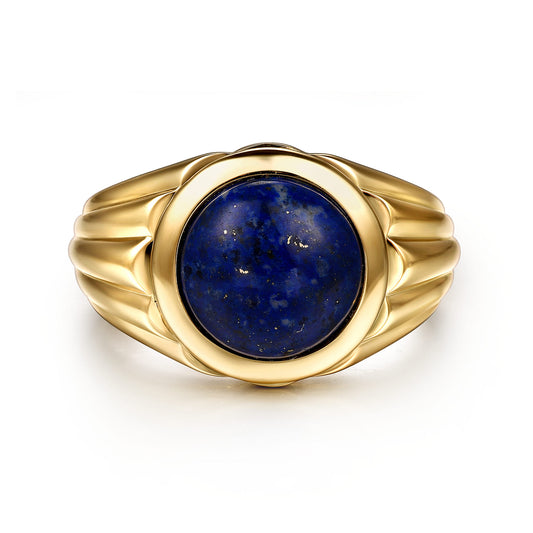 Wide 14K Yellow Gold Lapis Mens Ring in High Polished Finish — Gabriel & Co. MR20131Y4JLP