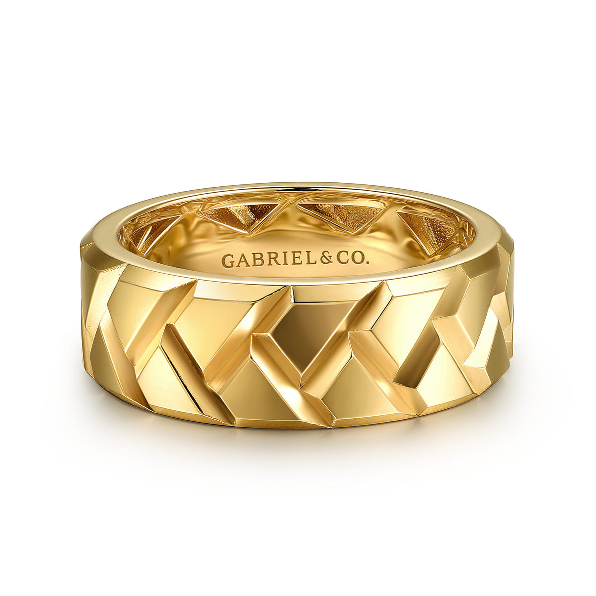14K Yellow Gold 8mm Herringbone Mens Ring in High Polish — Gabriel & Co. MR20133Y4JJJ