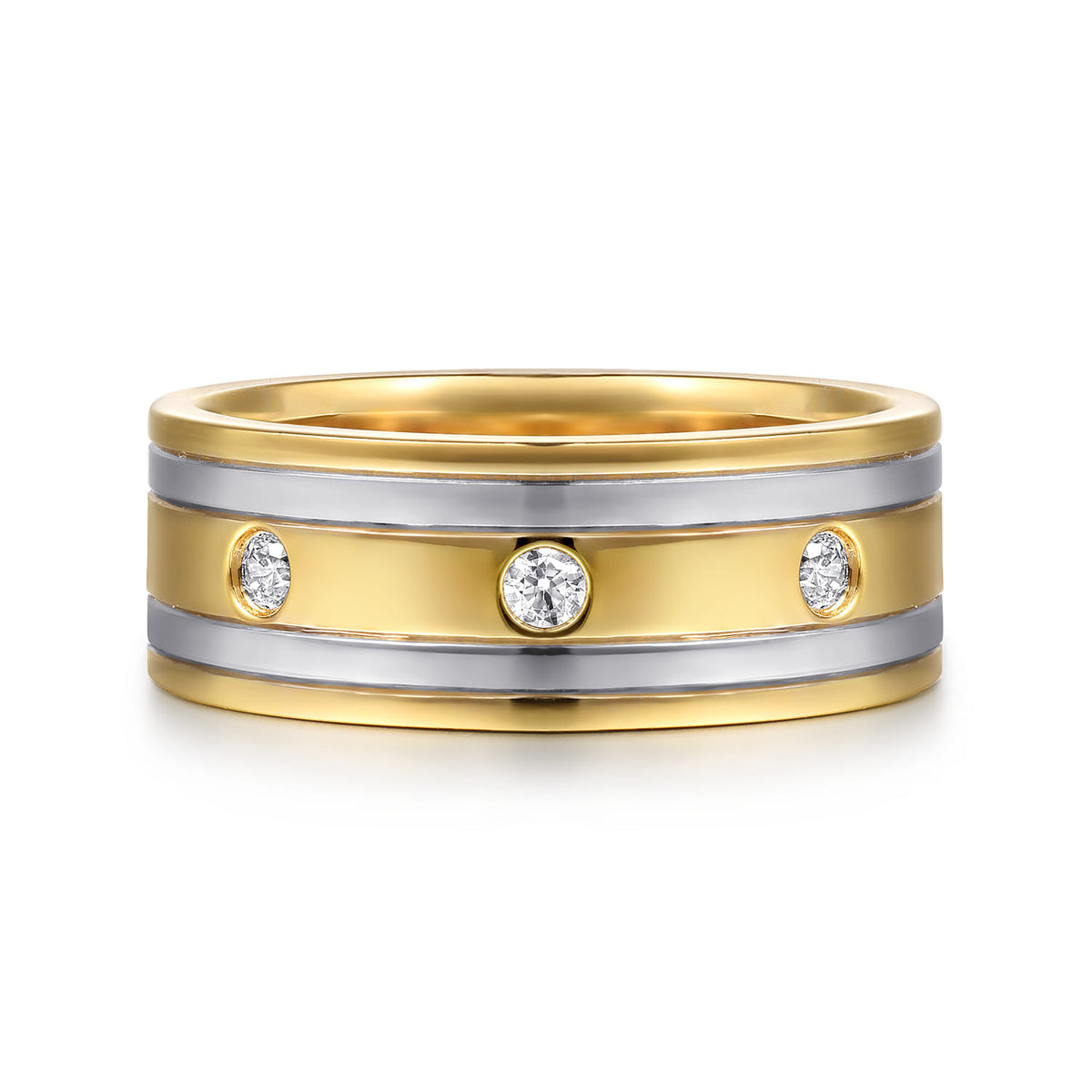 Wide 14K White-Yellow Gold Diamond Mens Band in High Polish Finish — Gabriel & Co. MR20155M45JJ