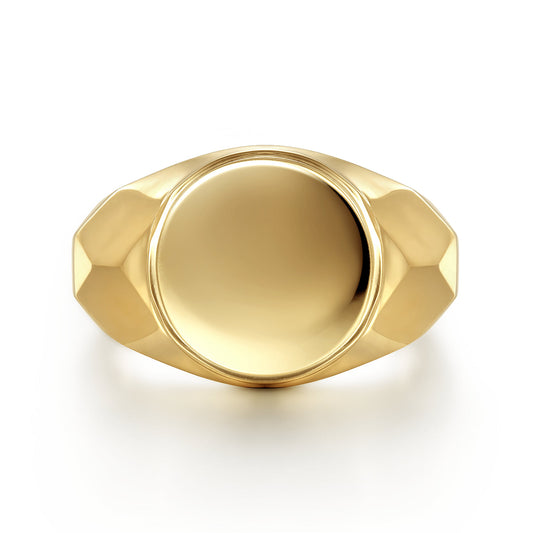 Wide 14K Yellow Gold Round Signet Ring in High Polished Finish — Gabriel & Co. MR52069Y4JJJ