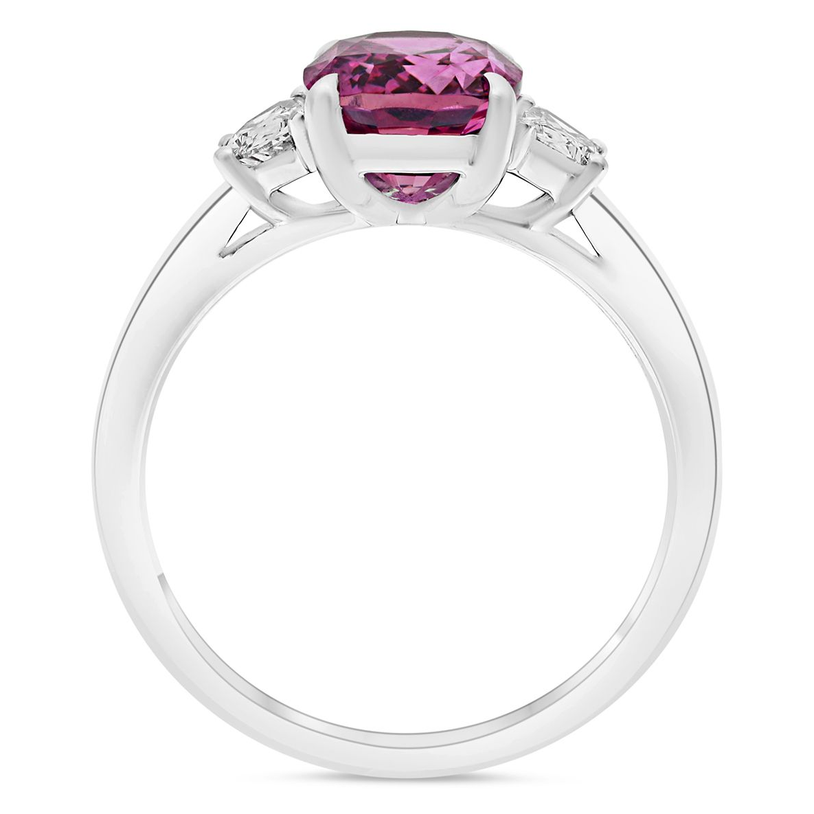 Three Stone Ring With Pink Sapphire and Half Moon Diamonds — view 2