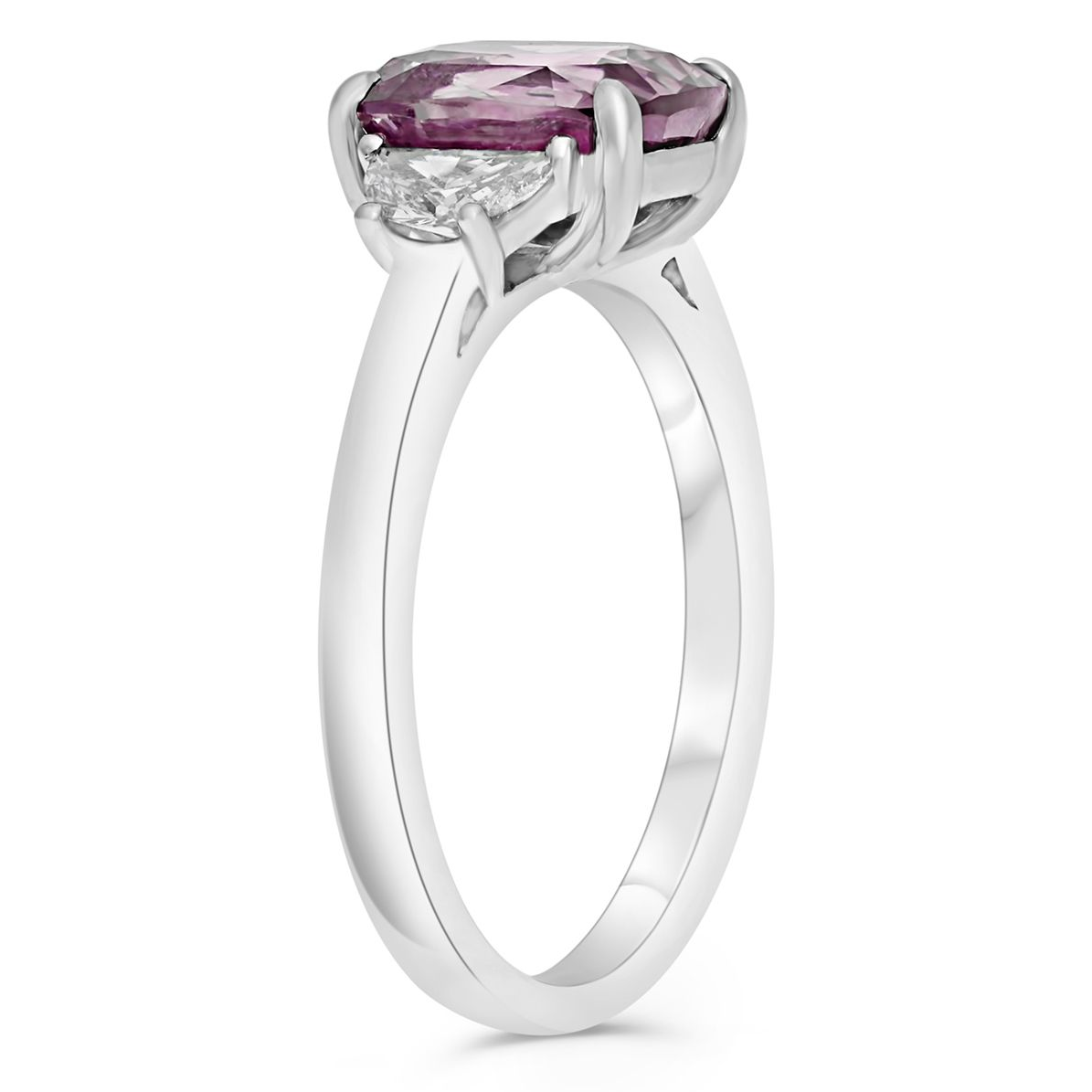 Three Stone Ring With Pink Sapphire and Half Moon Diamonds — view 3