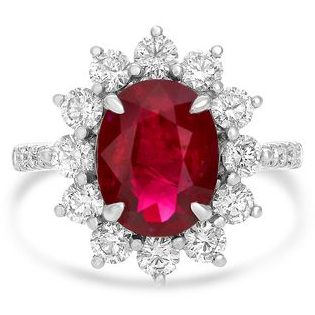 Platinum Oval Ruby & Diamond Ring — view 1