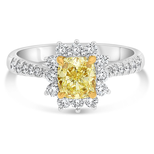 Cushion Fancy Yellow Diamond Ring — view 1