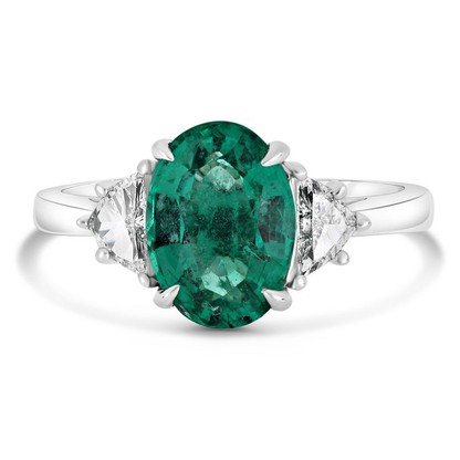 Platinum Emerald Ring with White Diamonds — view 1