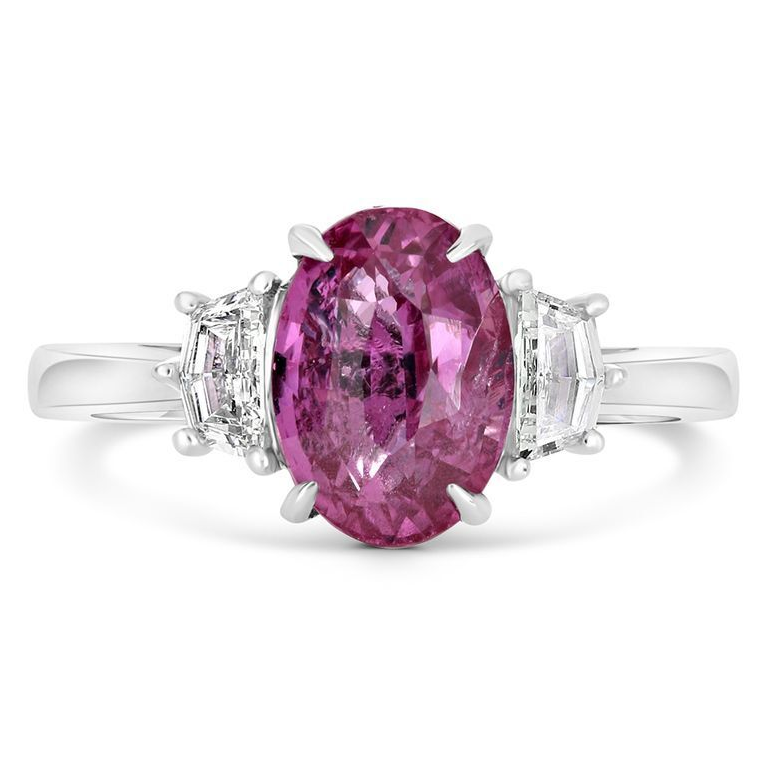 Platinum Pink Sapphire Ring with White Diamonds — view 1