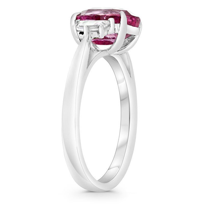 Platinum Pink Sapphire Ring with White Diamonds — view 3