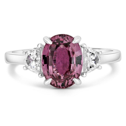 Platinum Pink Sapphire Ring with White Diamonds — view 1