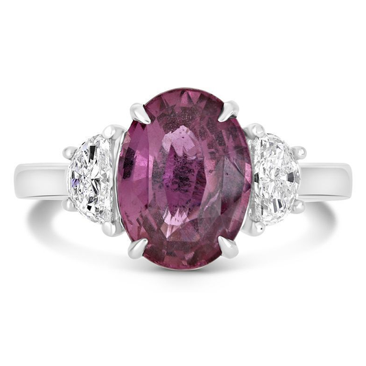 Platinum Pink Sapphire Ring with White Diamonds — view 1