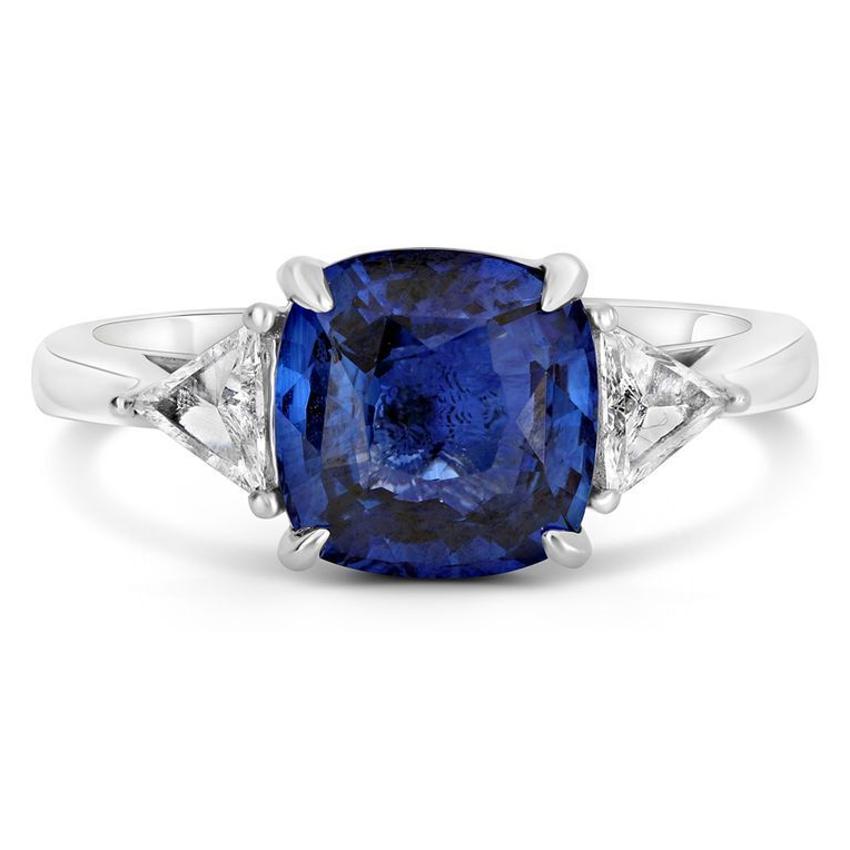 Platinum Three Stone Sapphire Ring — view 1