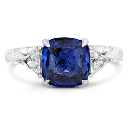 Platinum Three Stone Sapphire Ring — view 1