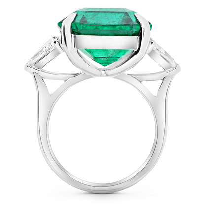 Three Stone Radiant Emerald and Trilliant Diamond Ring — view 2