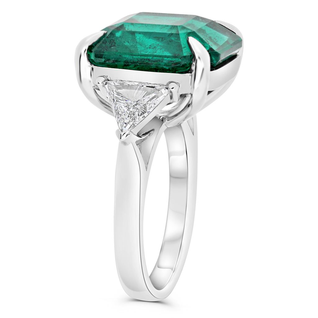 Three Stone Radiant Emerald and Trilliant Diamond Ring — view 3