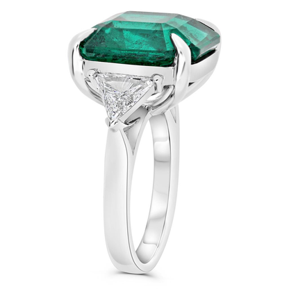 Three Stone Radiant Emerald and Trilliant Diamond Ring — view 3