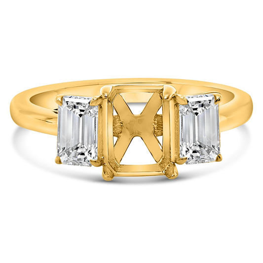 18K Yellow Gold 3-Stone Semi Mount — view 1