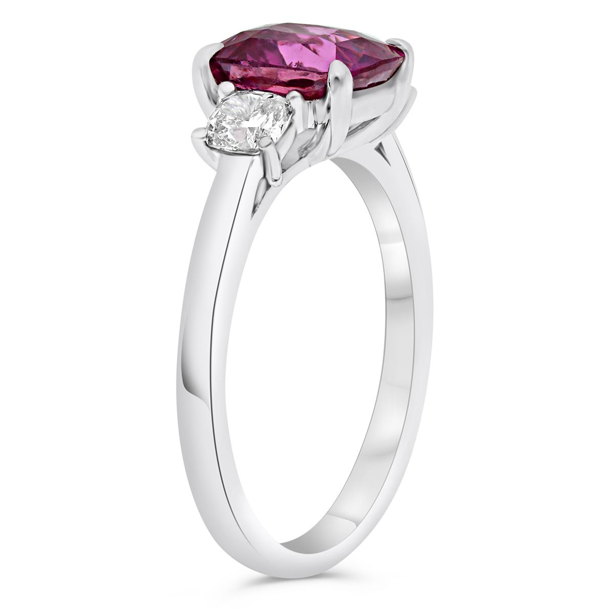 Three Stone Ring With Pink Sapphire and Cushion Diamonds — view 3