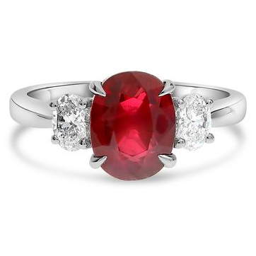 Three Stone Ring With Ruby and Oval Diamonds — view 1