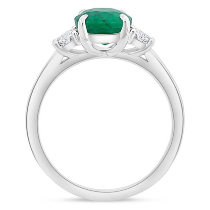 Platinum 2.30 Carat Emerald and Half Moon Diamond Three stone Ring — view 2