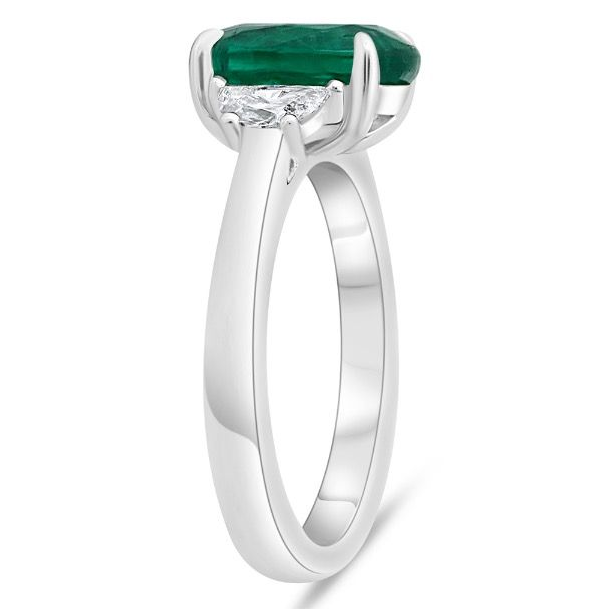 Platinum 2.30 Carat Emerald and Half Moon Diamond Three stone Ring — view 3