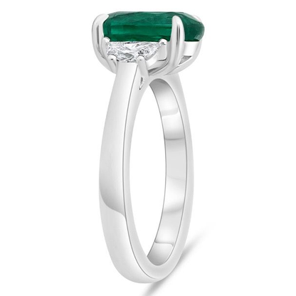 Platinum 2.30 Carat Emerald and Half Moon Diamond Three stone Ring — view 3