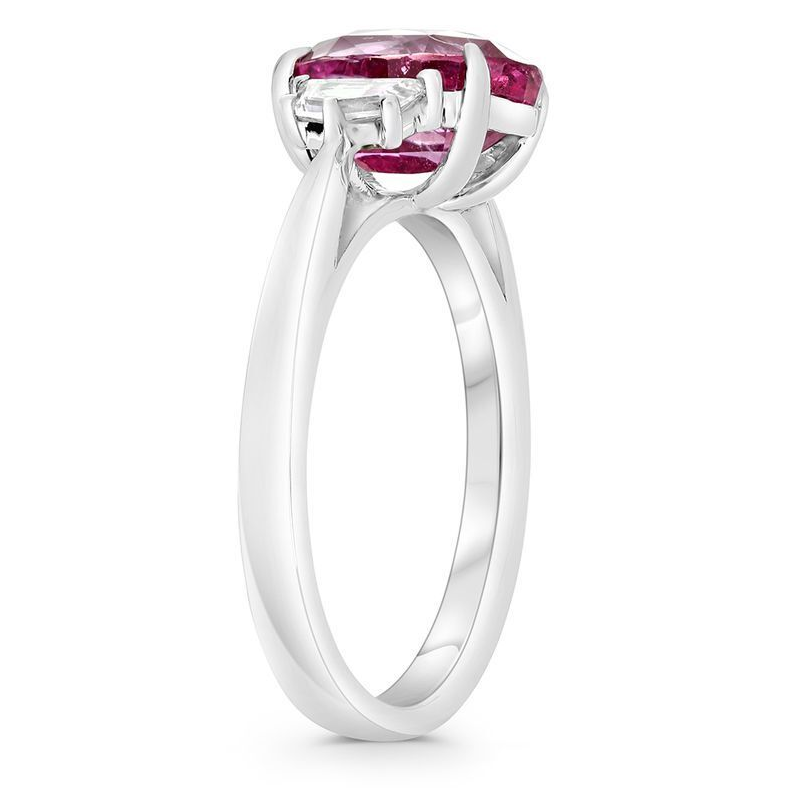 Platinum Pink Sapphire Ring with White Diamonds — view 3