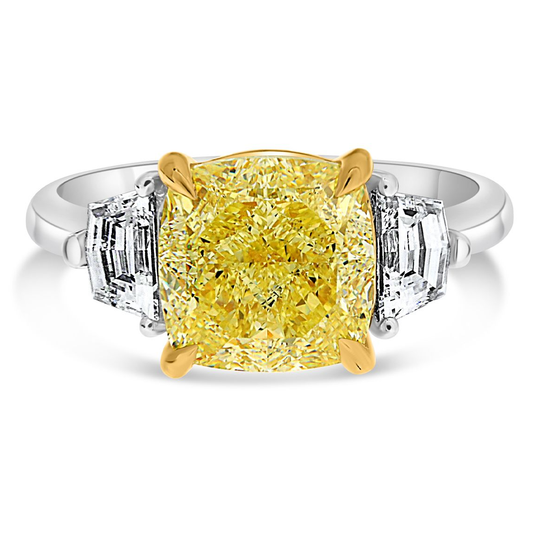 Cushion Fancy Yellow Diamond Ring — view 1