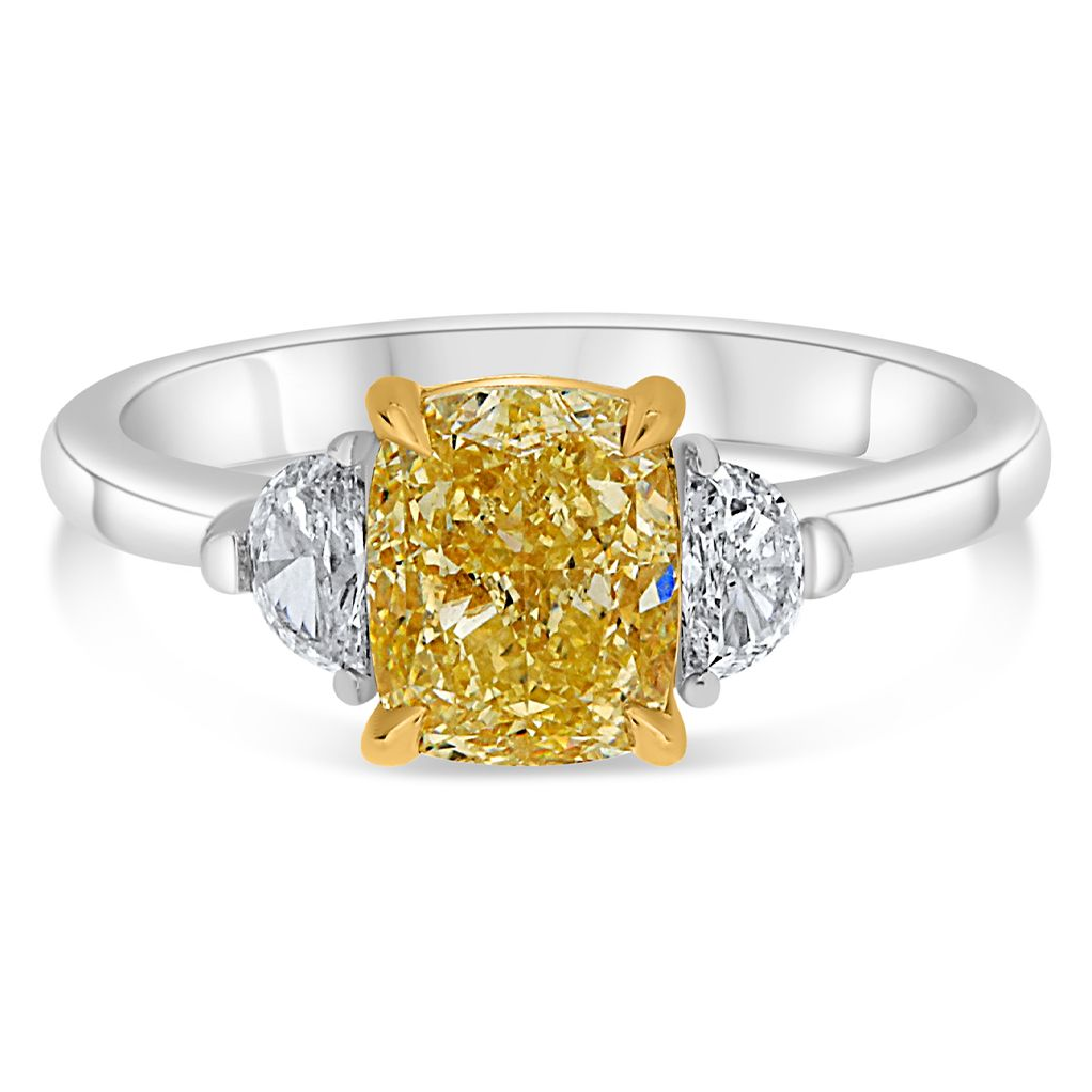 Cushion Fancy Yellow Diamond Ring — view 1