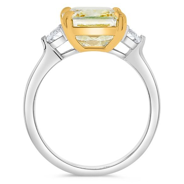5.54ct Radiant Cut Yellow Diamond Three Stone Ring — view 2