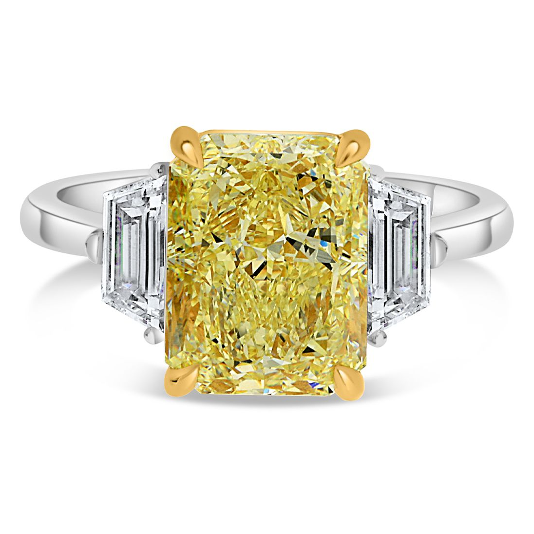 5.54ct Radiant Cut Yellow Diamond Three Stone Ring — view 4