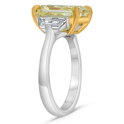 5.54ct Radiant Cut Yellow Diamond Three Stone Ring — view 6