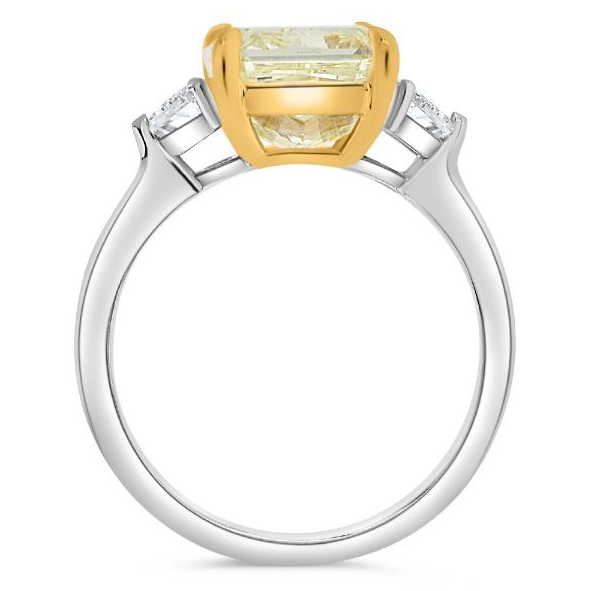 6.42 ct Radiant Yellow Diamond Three Stone Ring — view 2
