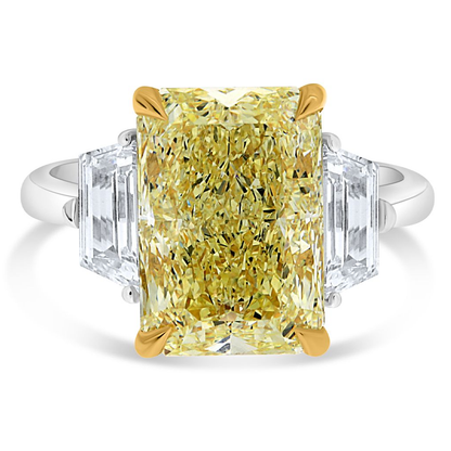 6.42 ct Radiant Yellow Diamond Three Stone Ring — view 4