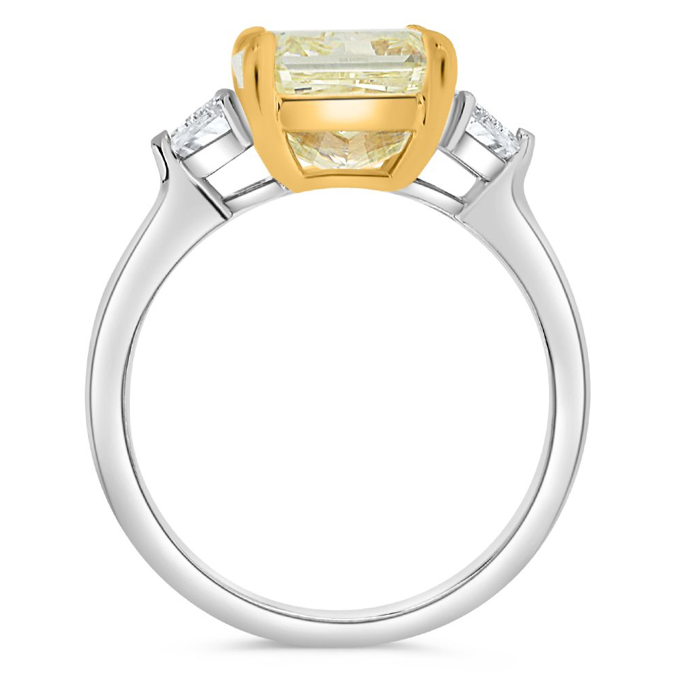 6.42 ct Radiant Yellow Diamond Three Stone Ring — view 5